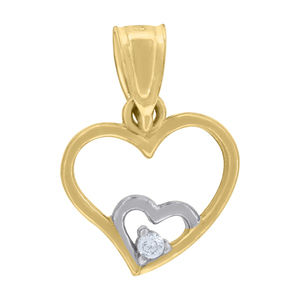 10kt 10k Gold Two-Tone Cubic-Zirconia Womens Double Heart Charm Pendant